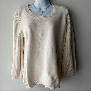TALBOTS Cream Soft Knit Scoop Neck Sweater Ribbed Sleeves Cozy Neutral L